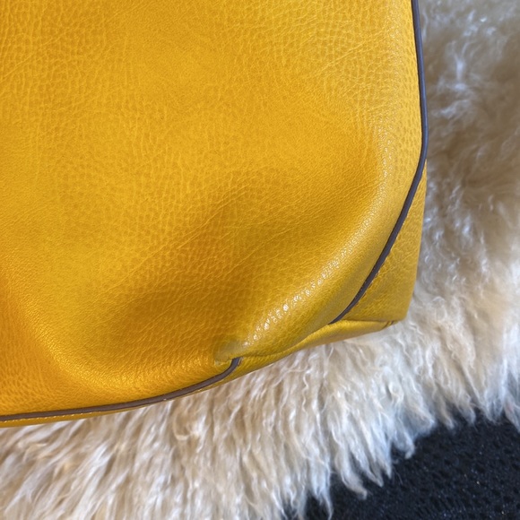 Reversible leather handbag Vegan purse Floral Print Dandelion Mustard Gold - Picture 8 of 10